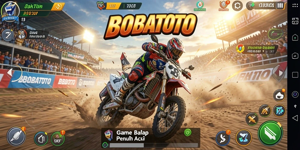 Tampilan gameplay BOBATOTO dengan balapan yang seru dan mendebarkan.