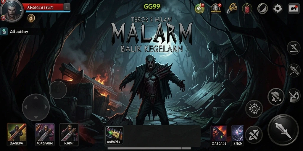 Screenshot gameplay GG99 menampilkan suasana Horror yang mencekam.