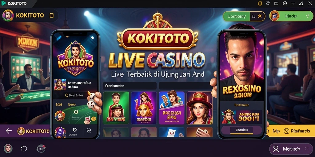 Screenshot gameplay KOKITOTO menampilkan dealer nyata dan suasana kasino yang hidup.