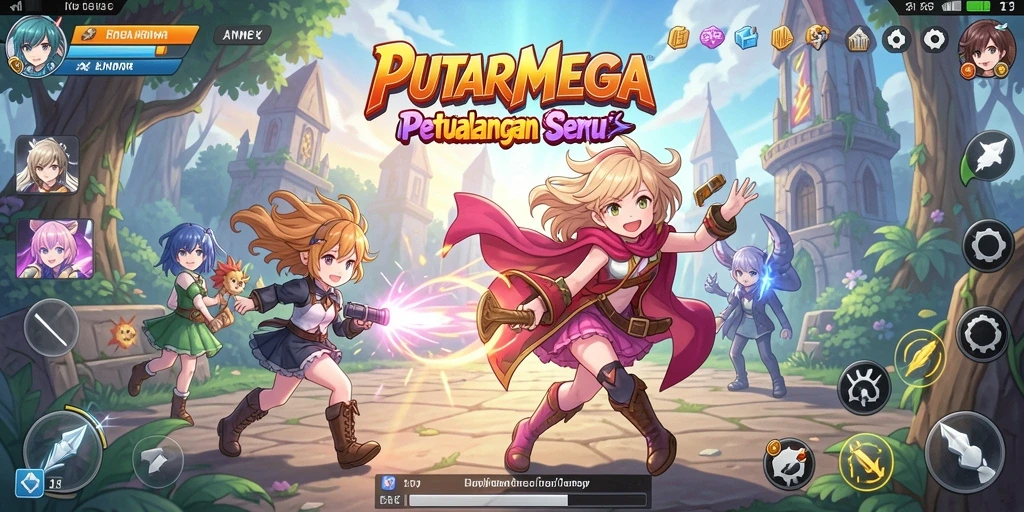 Gameplay PUTARMEGA yang menampilkan aksi karakter anime.