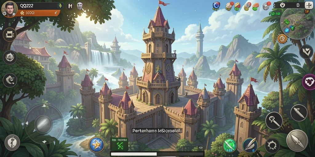 Tampilan gameplay menawan dalam QQ222 bertema Tower Defense.