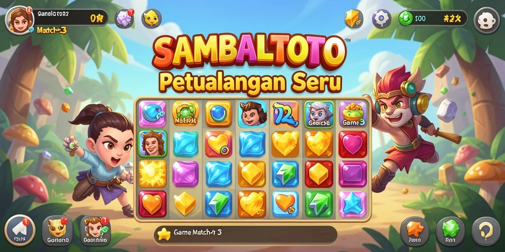 Screenshot menunjukkan gameplay menarik dari SAMBALTOTO dalam kategori Match-3.
