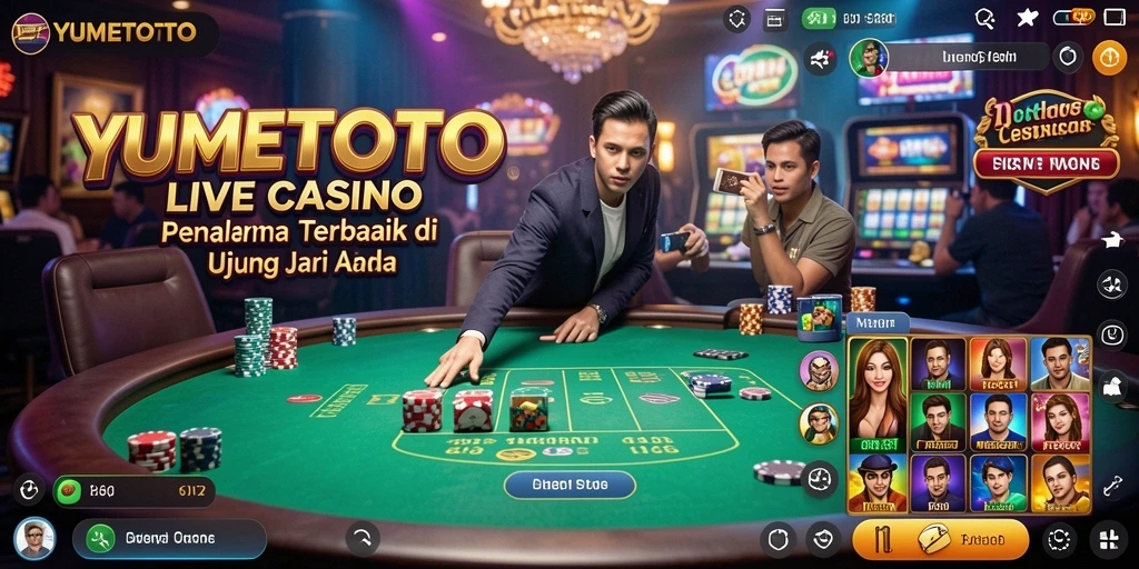Tampilan gameplay YUMETOTO dengan dealer langsung dan suasana kasino nyata.